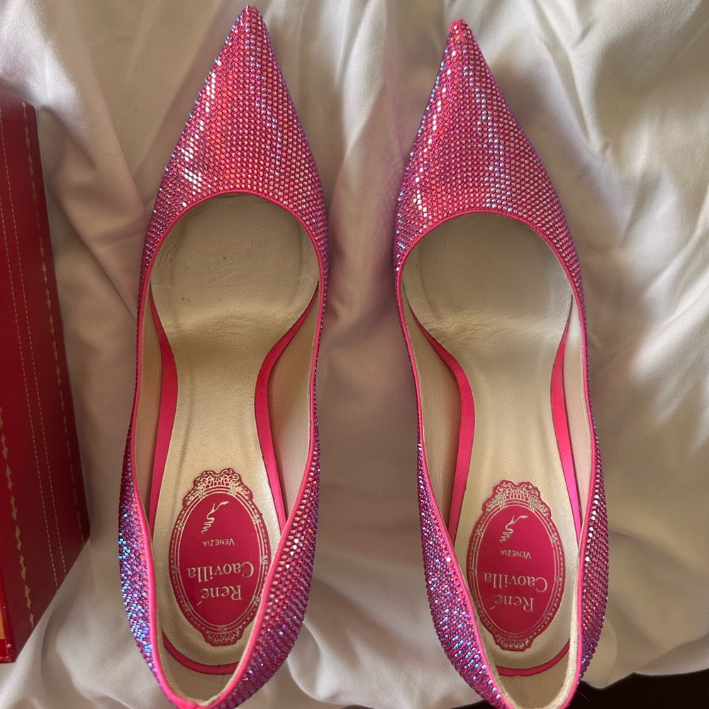 Rene Caovilla Pink Glitter Heels